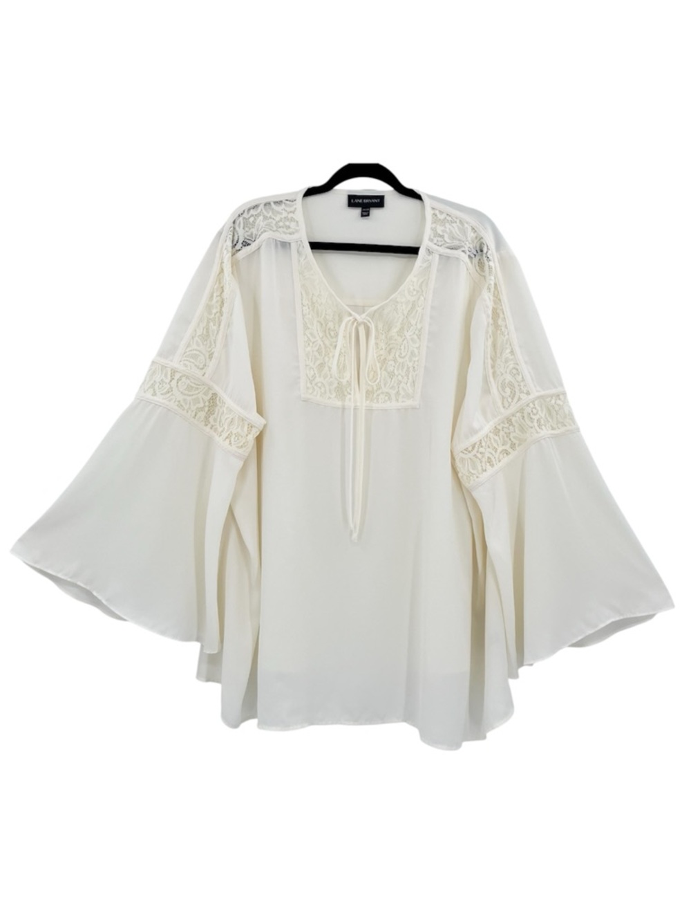 Lane Bryant Cream Romantic Boho Bell Sleeve Peasant Blouse Top Plus Size 26/28